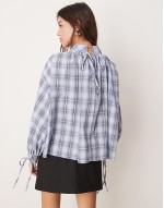oversized check top in blue