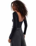 deep v long sve top in black